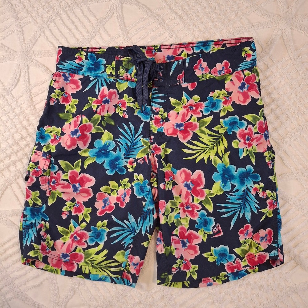 Kanu Surf Womens Size 8 Board Shorts Navy Blue Floral Tropical Cargo Pocket